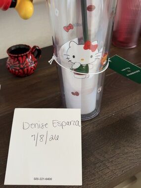 Hello Kitty Clear Tumbler with Red Bow and Green Outfit
